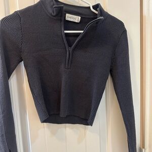 Shekou Black Ribbed Quarter-Zip Sweater